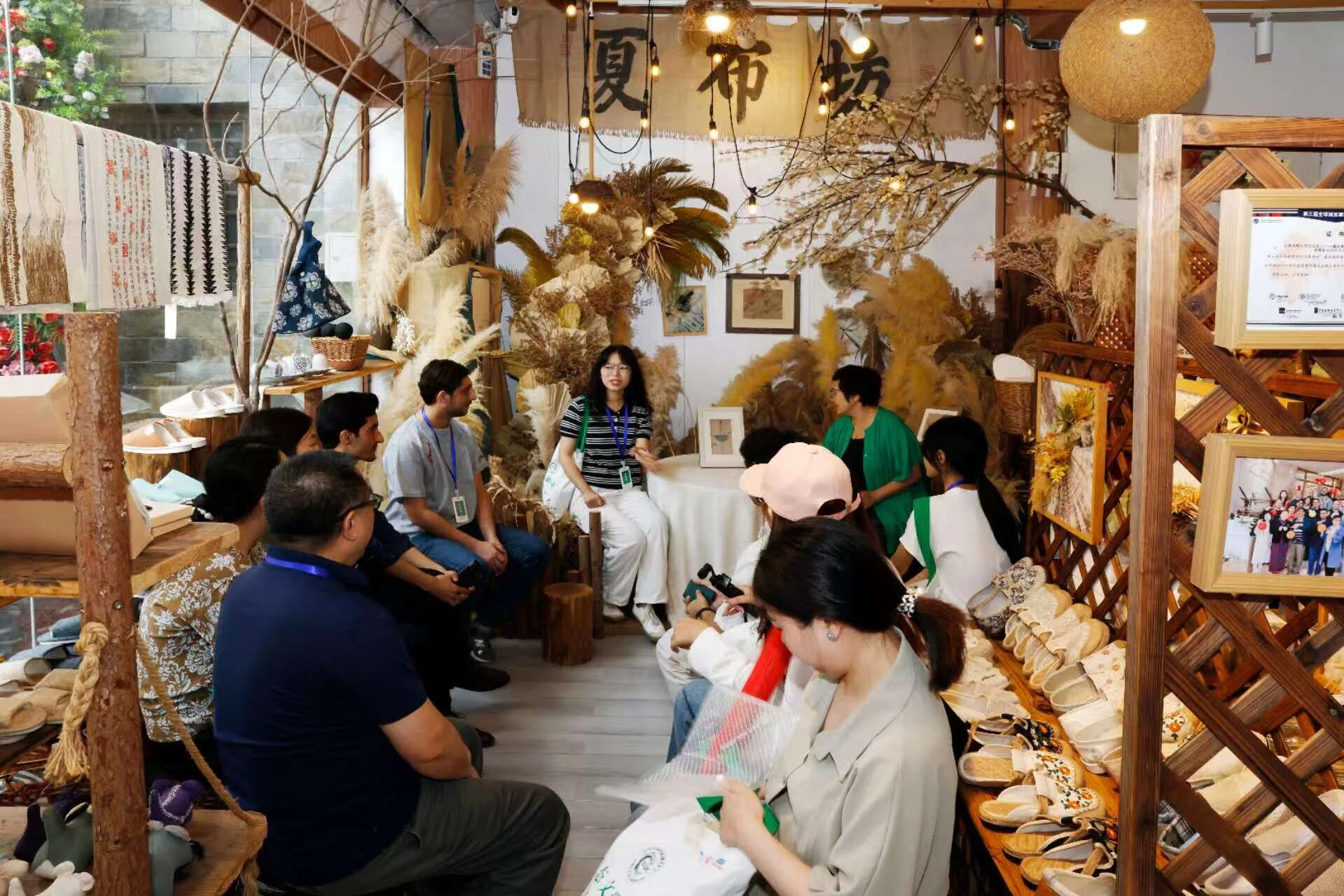 Group visiting a ramie textile workshop